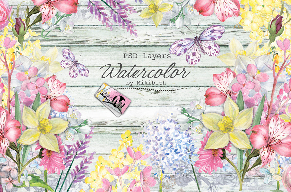 Spring flowers PSD, an Illustration by Alisa Mikibith Art