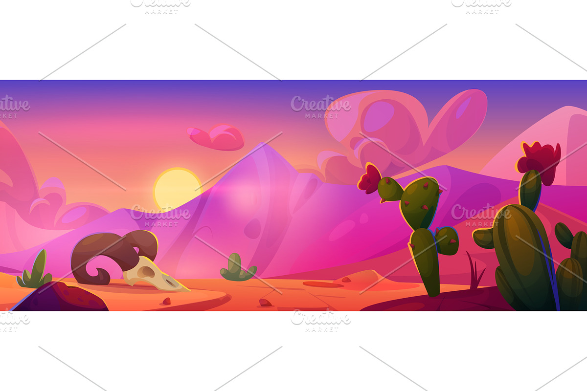 Arizona desert landscape with cactus, an Illustration by art PVP - market