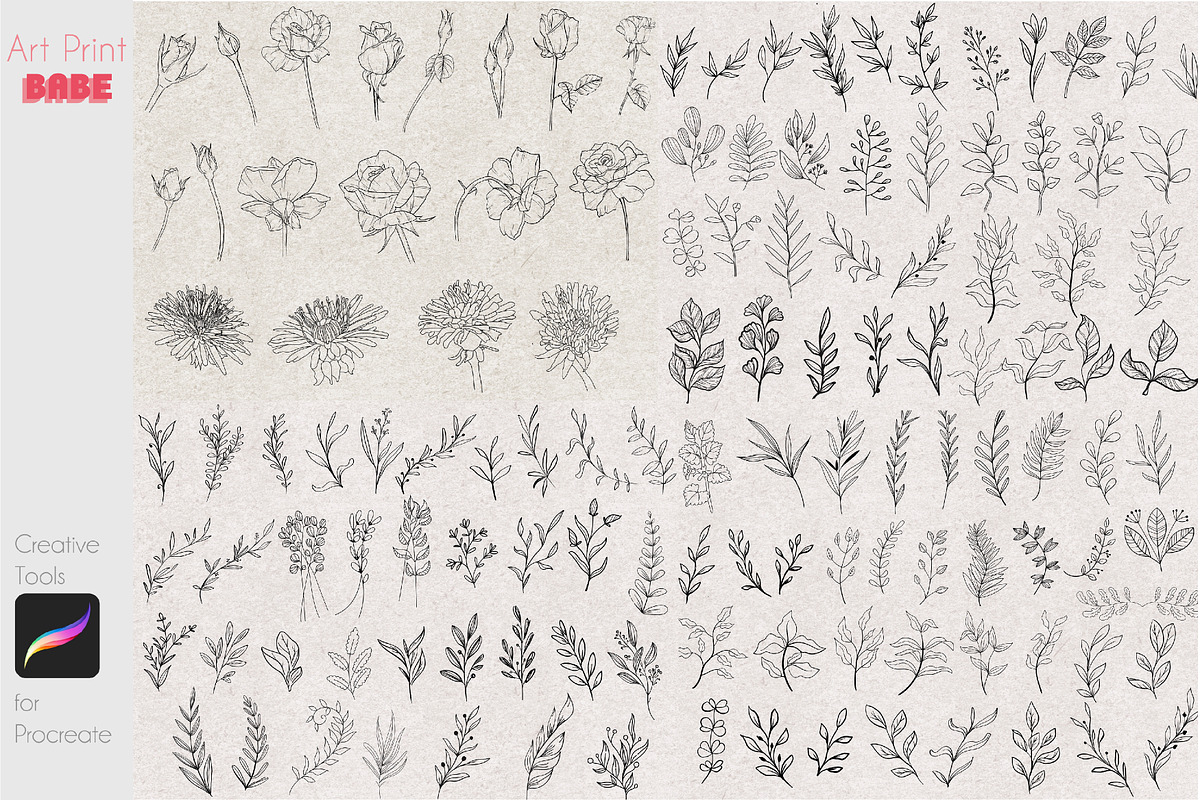 Procreate Flower Stamps Tattoo Pack, a Brush Add-On by ArtPrintBabe