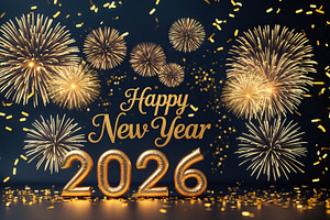 Happy New Year 2026 with Golden Fire, an Abstract Photo by Perpis