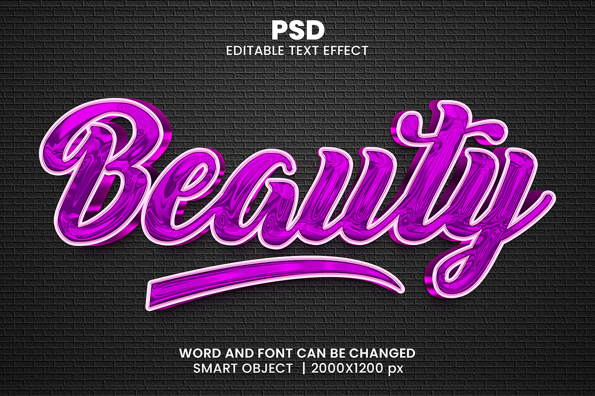 Beauty Purple Chrome 3d Text Effect, a Brushes & More by bdrobin (Photo 1 of 2)