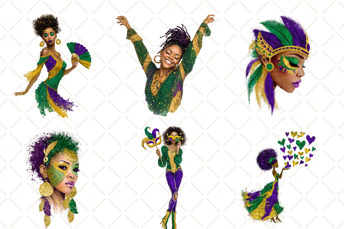 Afro Girls Mardi Gras Clipart, an Illustration by Black Bird Studio (Photo 4 of 6)