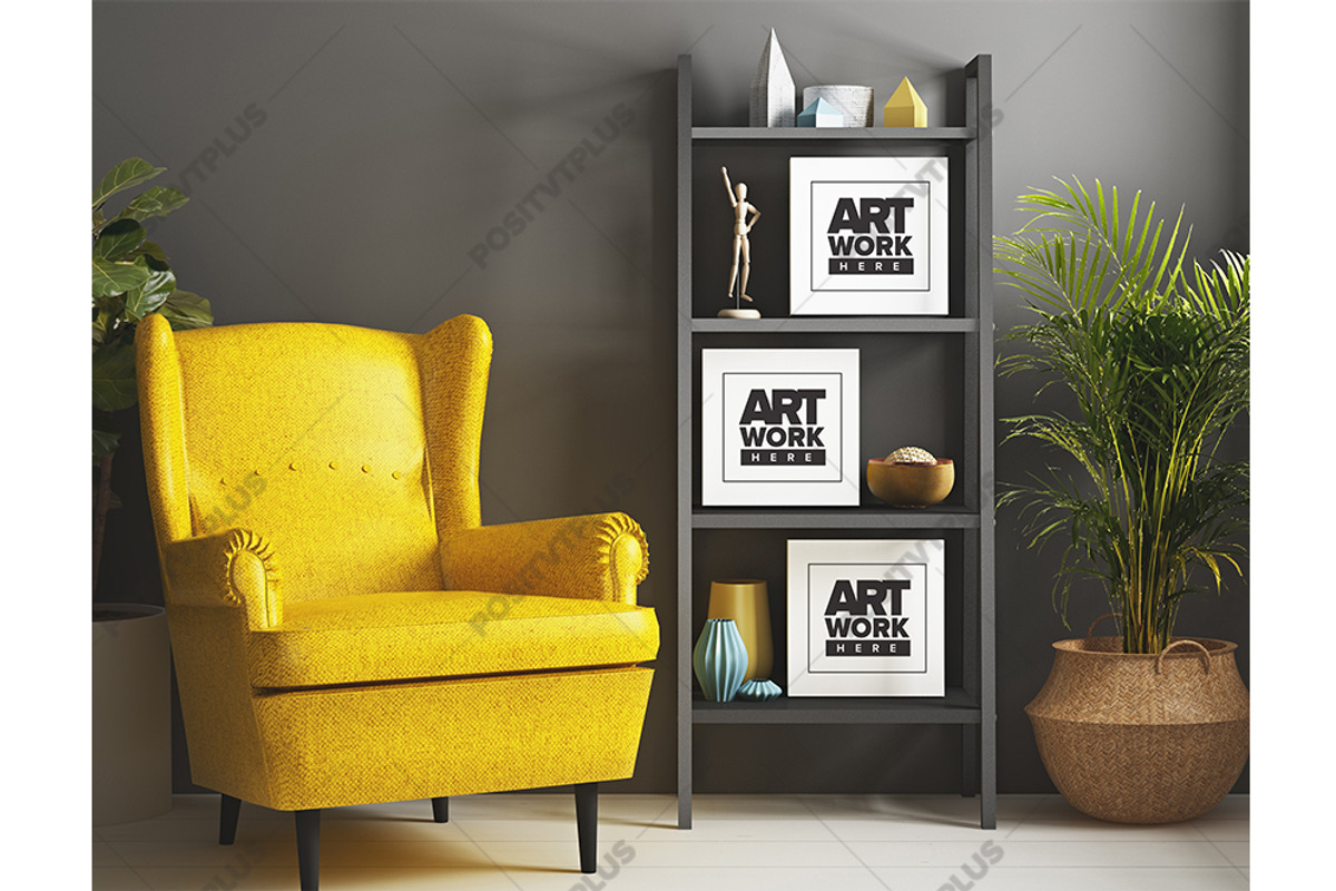 3 Canvas Square Mockup Interior, a Print Template by positvtplus