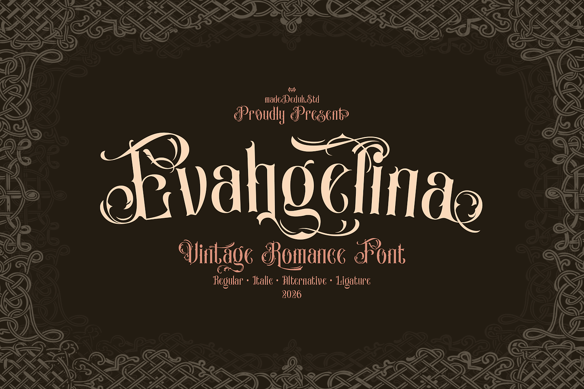 Evahgelina Vintage Font, a Blackletter Font by madeDeduk (Photo 1 of 10)