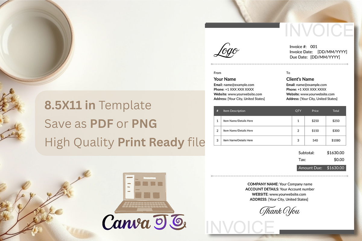 Editable Canva Invoice Template preview 2