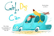 Girl, Dog and Car - illustration, an Illustration by Zooza Art (Thumbnail 1 of 3)
