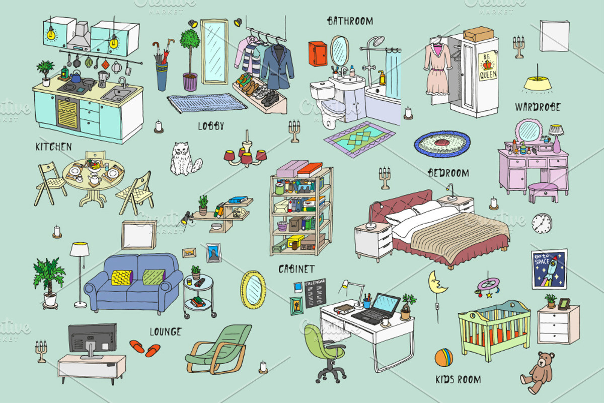 Interiors. EPS - JPEG - PNG, a Decorative Illustration by WINS Doodle shop (Photo 5 of 5)