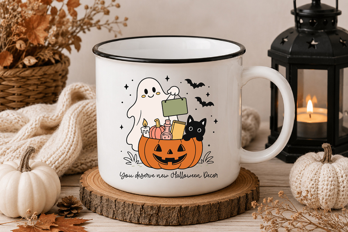 Cute Ghost with Pumpkin Decor PNG, a Seasonal Illustration by Designworld (Photo 4 of 4)