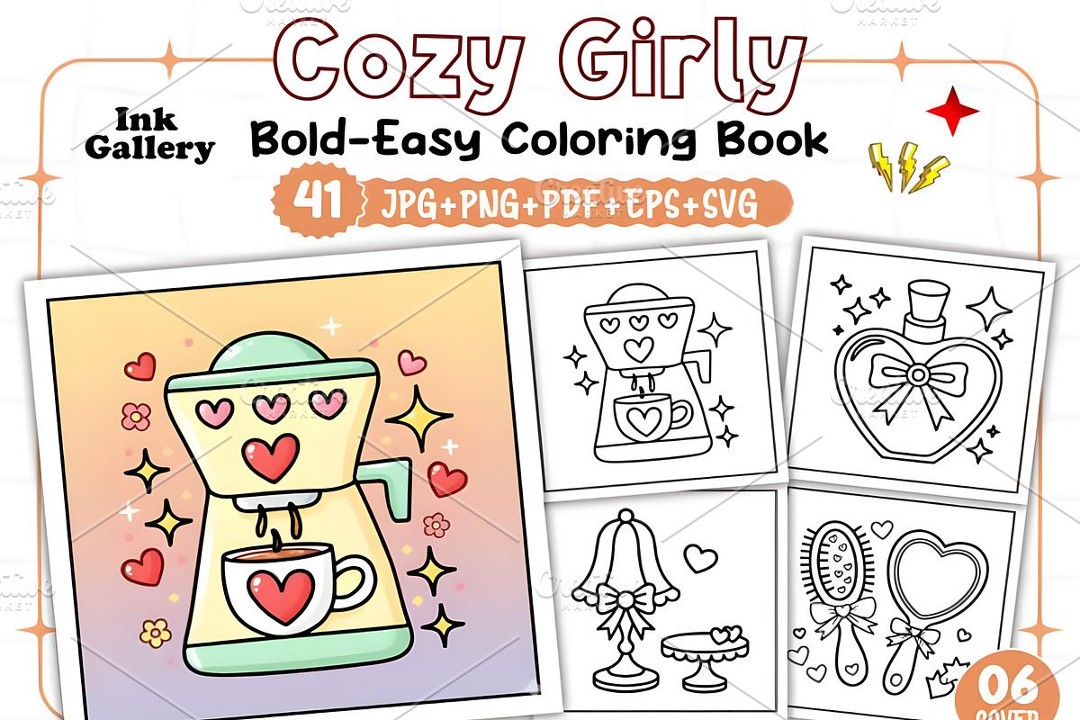 Cozy Girly Coloring Pages, a Decorative Illustration by Ink Gallery (Photo 1 of 9)