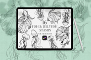 Fishes & Jellyfishes Procreate Stamp, a Brush Add-On by Dervik Art Store (Thumbnail 1 of 7)