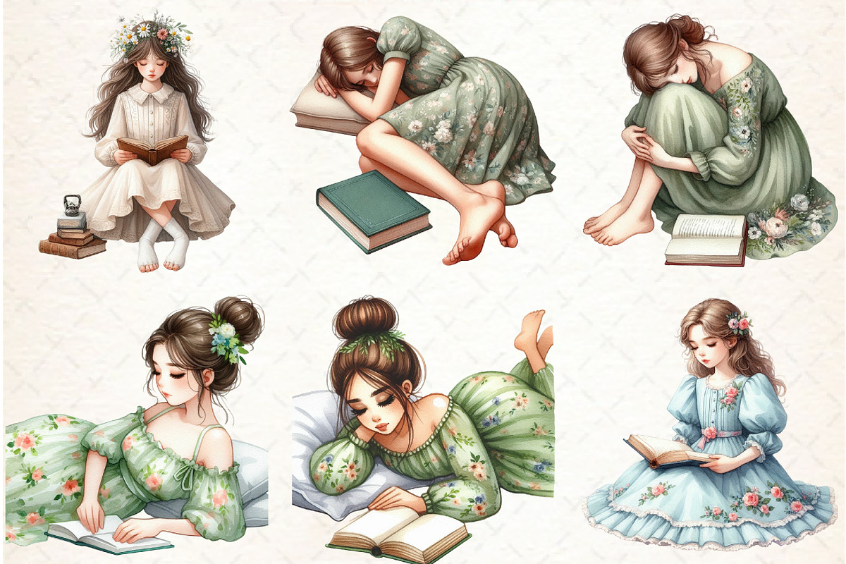 Girl in Floral Dress Read Book Clipa, an Illustration by Libby Wishes (Photo 3 of 7)