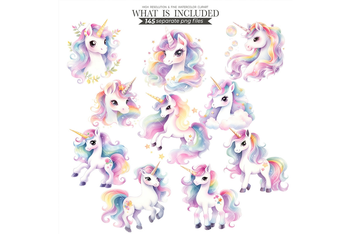 Pastel Unicorn Watercolor Clipart, an Illustration by CharmClipart (Photo 8 of 10)