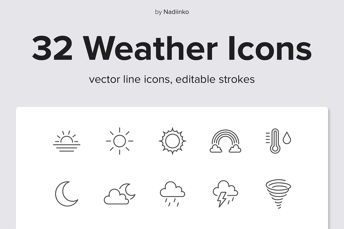 Weather Line Icons, an Outline Icon by Nadiinko (Photo 1 of 2)