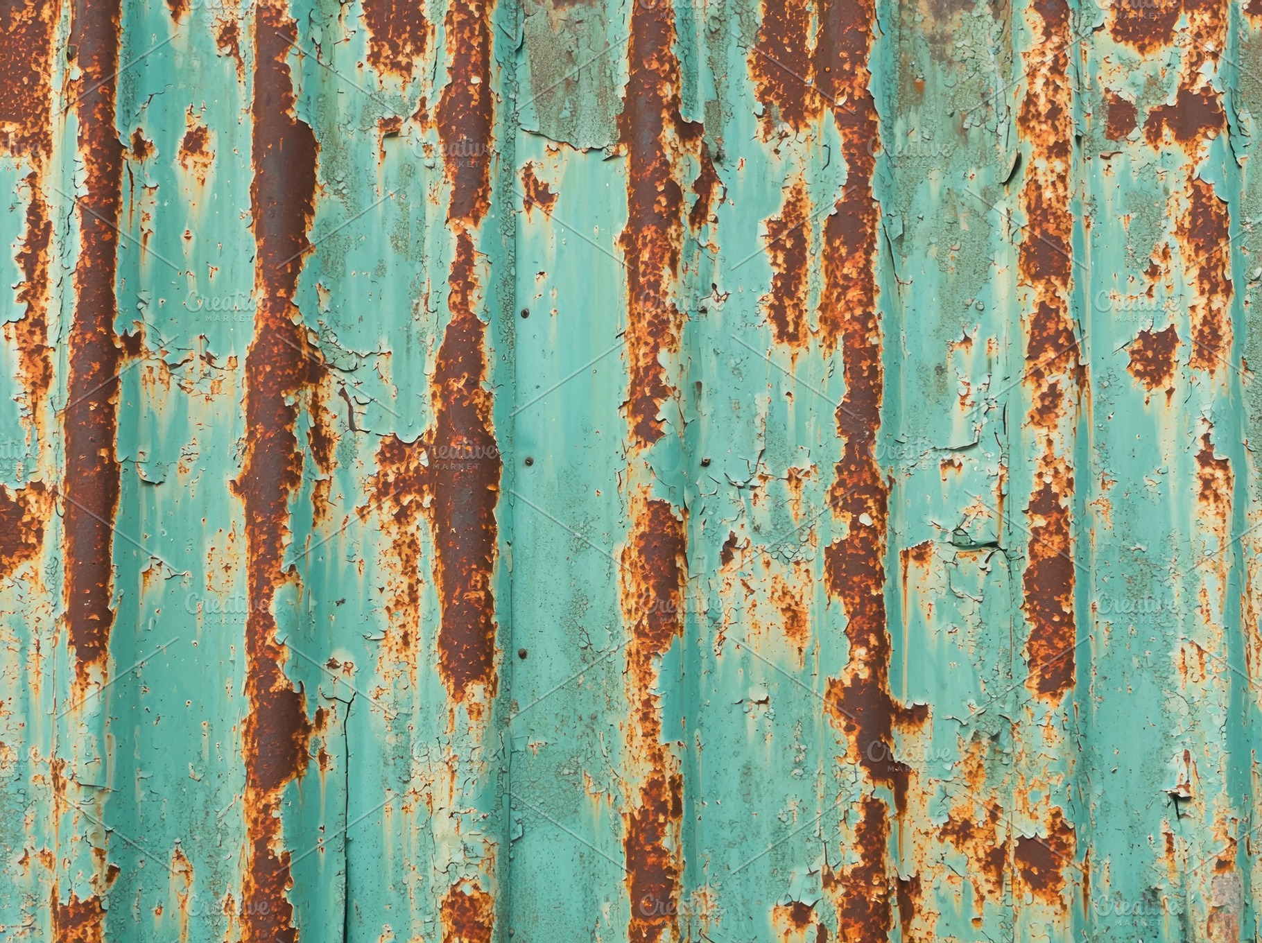 Weathered rusty metal wall with peeling turquoise paint Generative AI, a Holiday Photo by José Manuel Gelpi