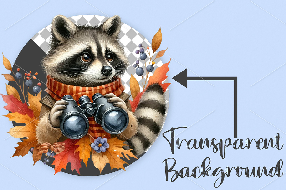 Watercolor Autumn Raccoons Clipart, an Illustration by Canvas Craft (Photo 2 of 7)