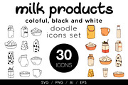 Milk products doodle icons set, an Icon by Gulnarart (Thumbnail 1 of 5)