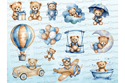 Watercolor Teddy bear clipart Blue, a Decorative Illustration by Coral Beauty (Thumbnail 2 of 4)
