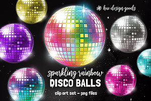 Sparkling Rainbow Disco Ball Clipart