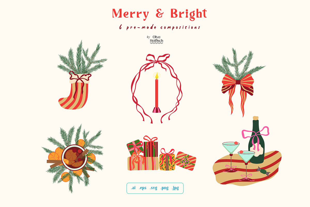 Merry & Bright. Christmas Collection, a Seasonal Illustration by Olya Haifisch (Photo 8 of 12)