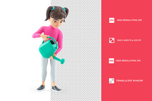 3D Girl Using Watering Can, a Person Illustration by 3DMask