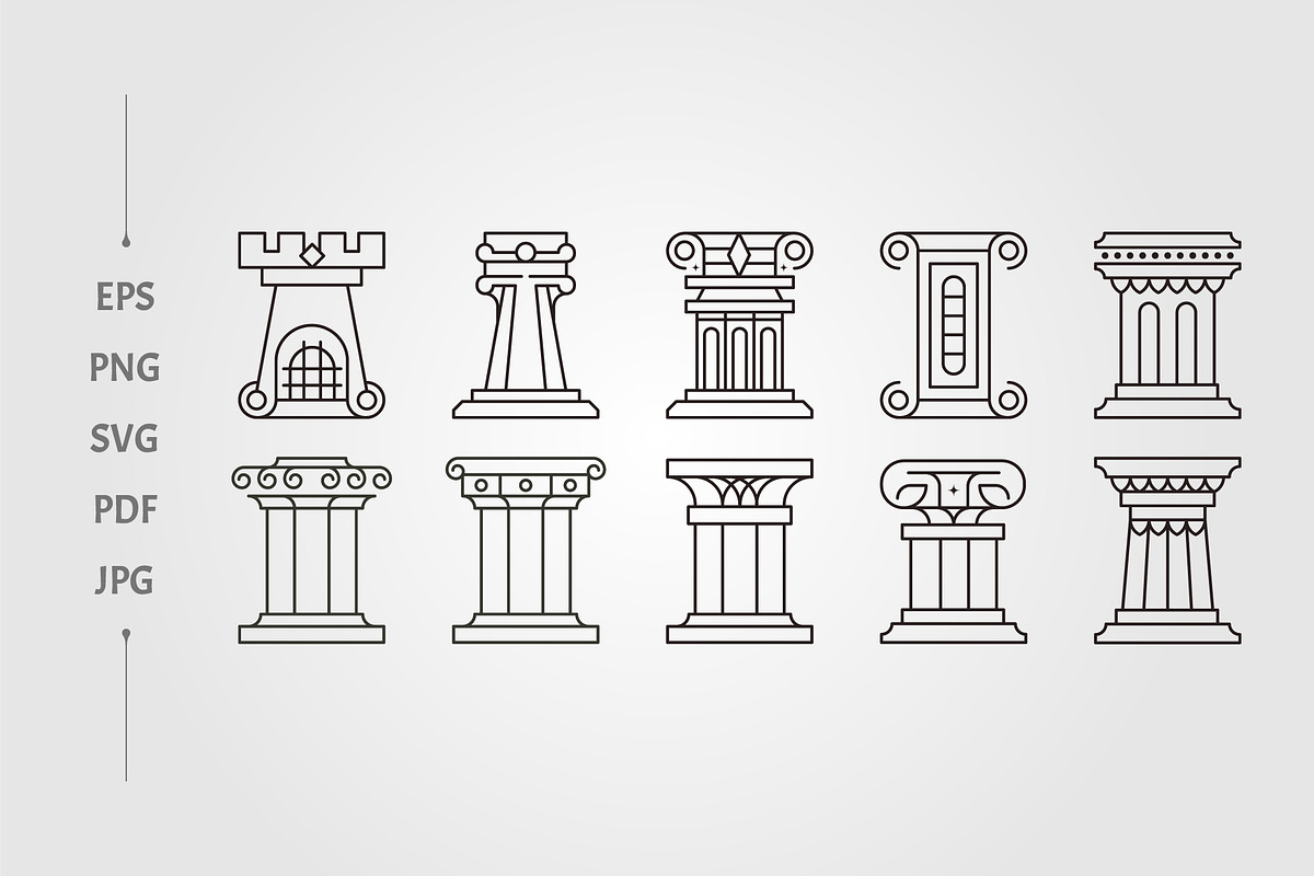 set of pillar line art vector, an Object Illustration by lawoel