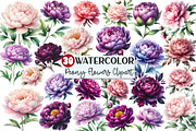 Pink & Purple Peony Flowers Clipart, an Illustration by Rose Art (Thumbnail 1 of 5)