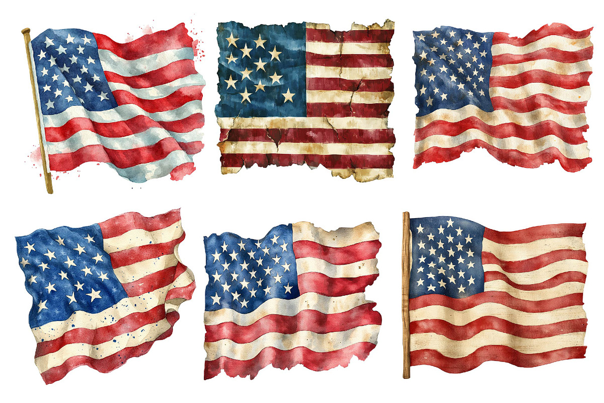 Vintage Grunge American Flag Clipart, an Illustration by Dream Creation (Photo 4 of 4)