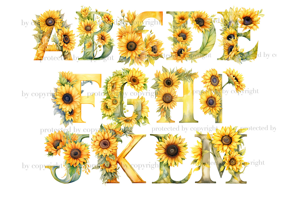 Sunflowers Alphabet | Yellow Letter, a Seasonal Illustration by GlamArtZhanna (Photo 2 of 5)