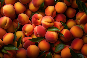 Pile of ripe peaches with vibrant orange and yellow hues, some with a slight bl, a Food & Drink Photo by Textures & Backgrounds