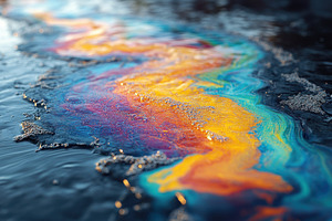 Colorful oil slick creates vibrant p, a Photo by Tanuart