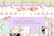 Unicorn Faces Gold Clipart, Pattern, an Illustration by Mia's Graphic Design (Thumbnail 2 of 11)