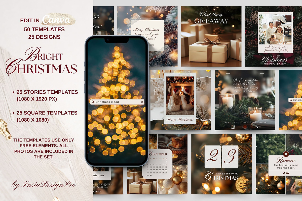 Bright Christmas Instagram Templates, a Social Media Template by InstaDesignPro (Photo 1 of 10)