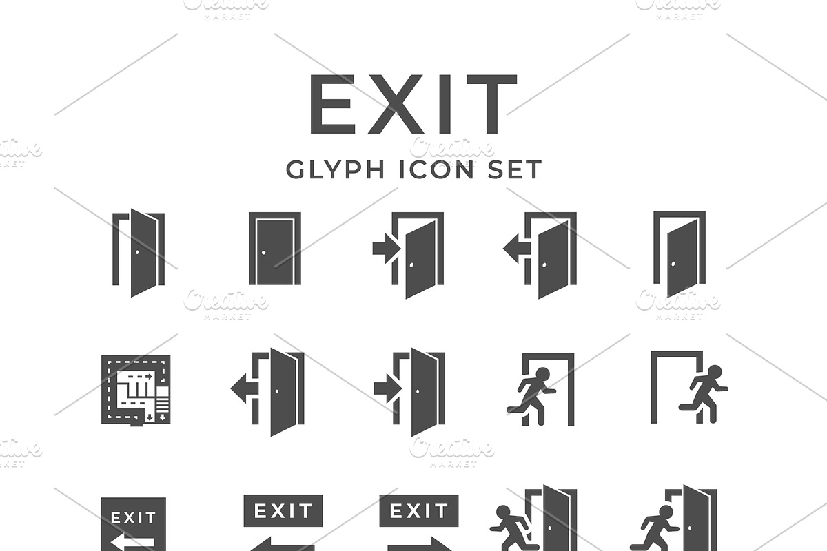 Set glyph icons of exit, a Solid Icon by motorama (Photo 1 of 2)