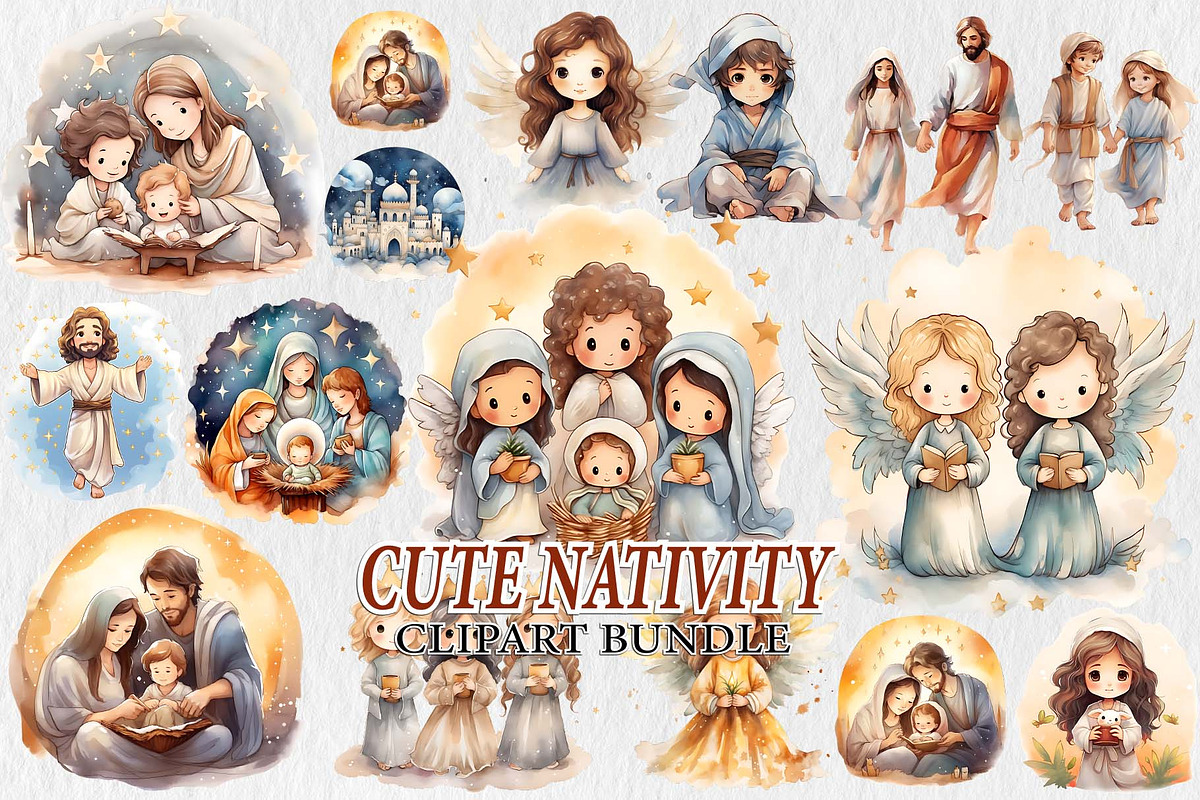 Christmas Cute Nativity Clipart Bund, an Illustration by Moon Studio (Photo 1 of 11)