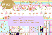Unicorn Faces Gold Clipart, Pattern, an Illustration by Mia's Graphic Design (Thumbnail 1 of 11)