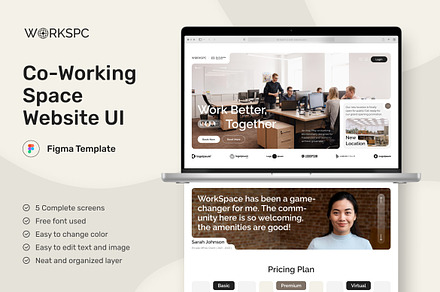 WorkScape - Co-Working Space Website, an UI Kit Template by peterdraw