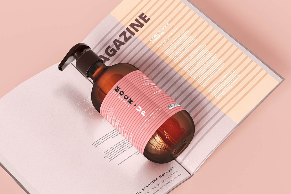 Amber Glass Pump Bottle Mockups, a Pens & Pencil Mockup by pmvch (Photo 5 of 26)