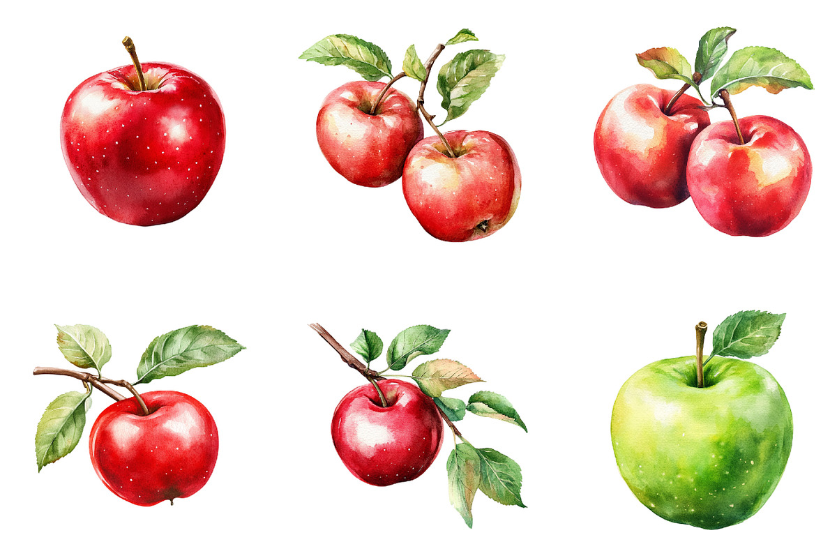 Watercolor Apple Clipart, an Illustration by Design Market (Photo 4 of 4)