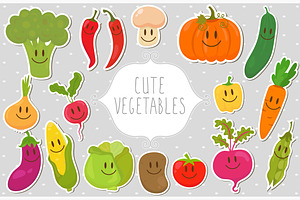 Cute fresh vegetables. Kawaii