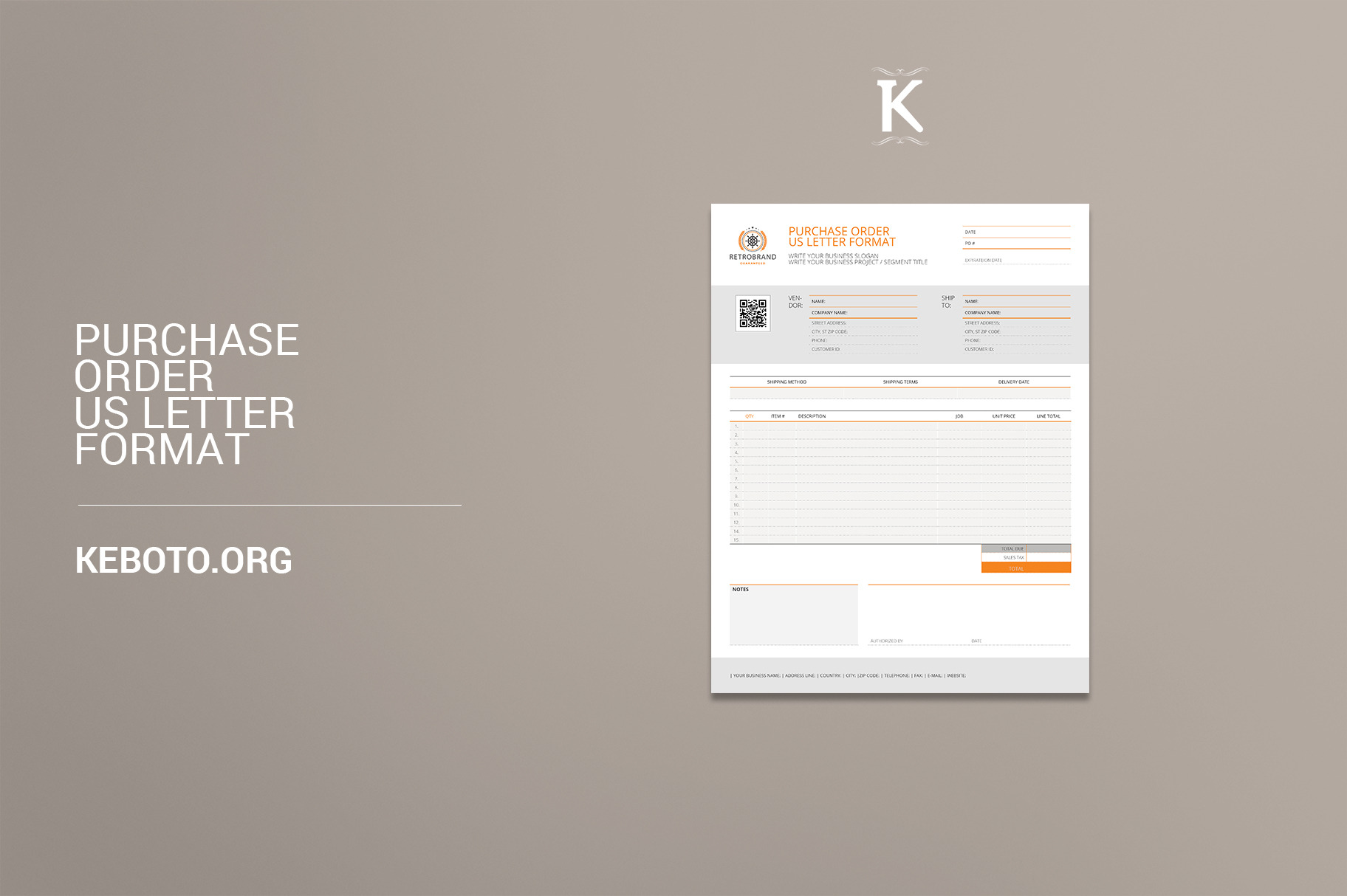 Purchase Order US Letter Format, a Templates & Theme by Keboto