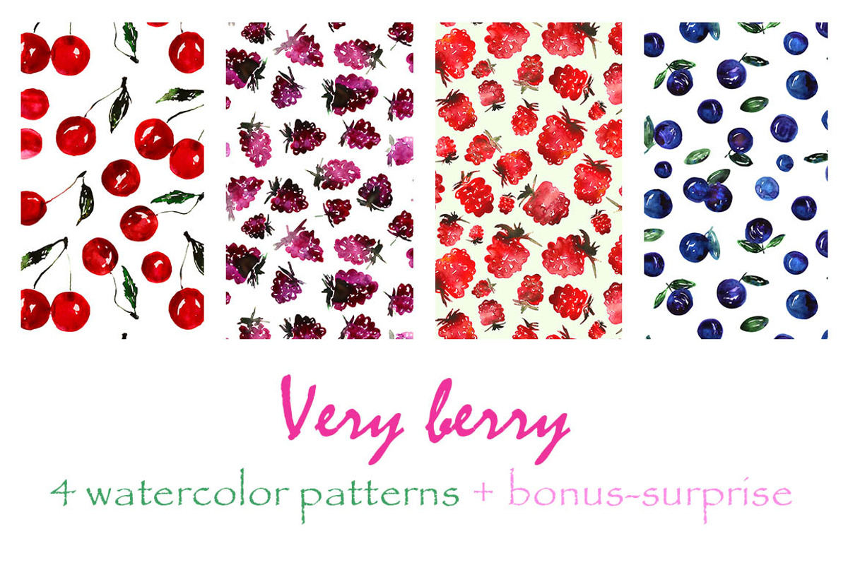 Very berry watercolor patterns, a Pattern Graphic by Katerina Tova (Photo 1 of 9)