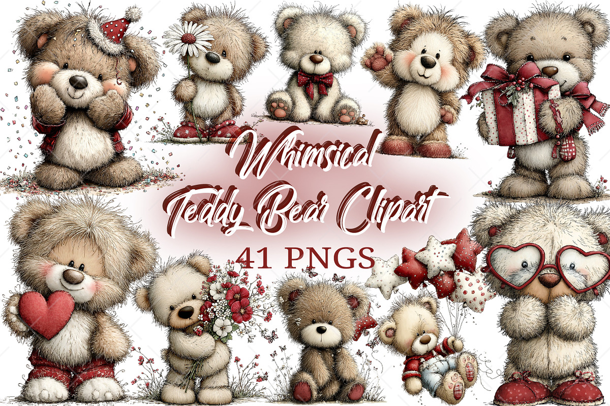 Whimsical Teddy Bear Clipart Bear, an Illustration by Craft Nest (Photo 1 of 11)
