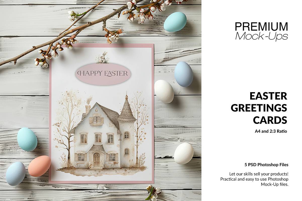 Easter Greetings Cards PNG & PSD, a Household Mockup by mock-ups (Photo 1 of 10)