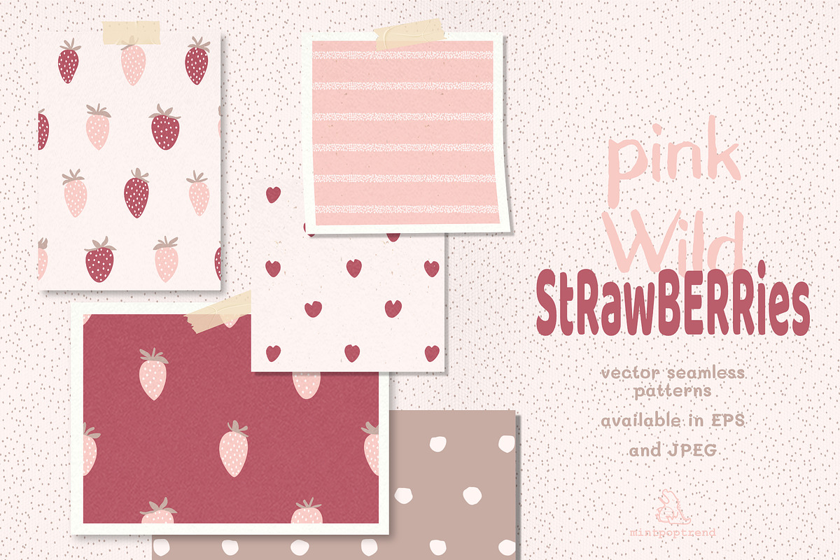 Pink Wild Strawberries, a Pattern Graphic by Mintpoptrend (Photo 1 of 4)