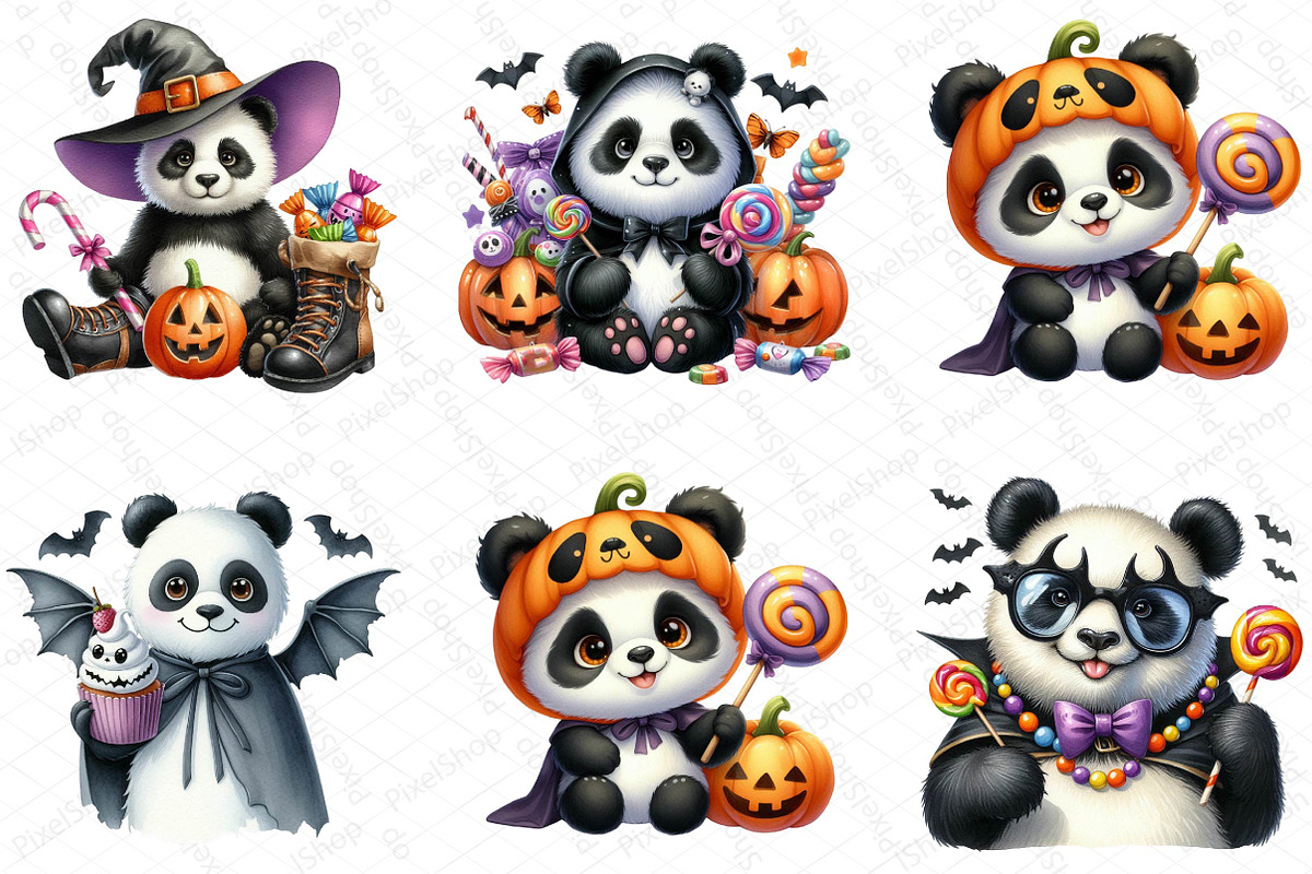 Cute Halloween Panda Clipart, an Illustration by DreamPrint404 (Photo 3 of 5)