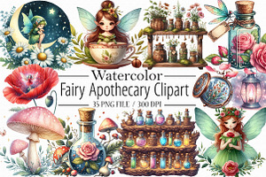 Fairy Apothecary Watercolor Clipart, an Illustration by Libby Wishes