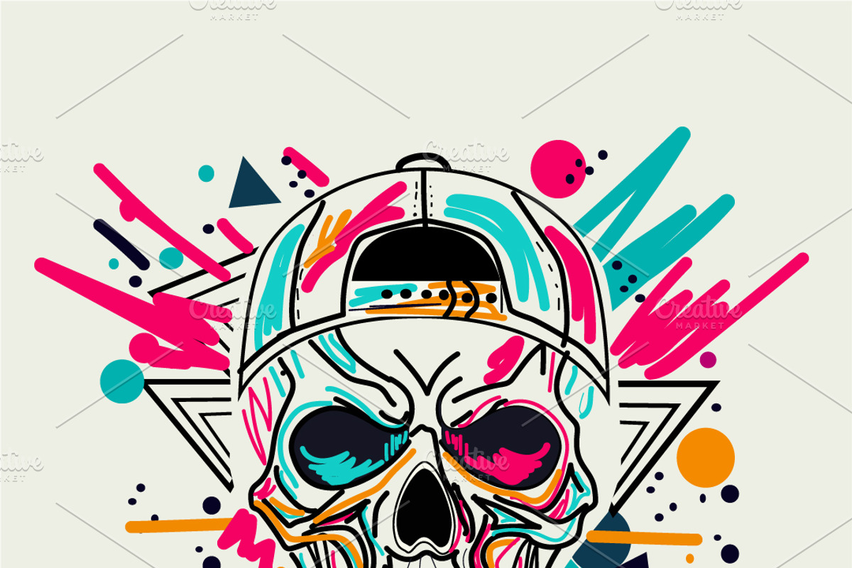 Skull vector with hip hop hat graffi, a Graphic by TeaGraphicDesign