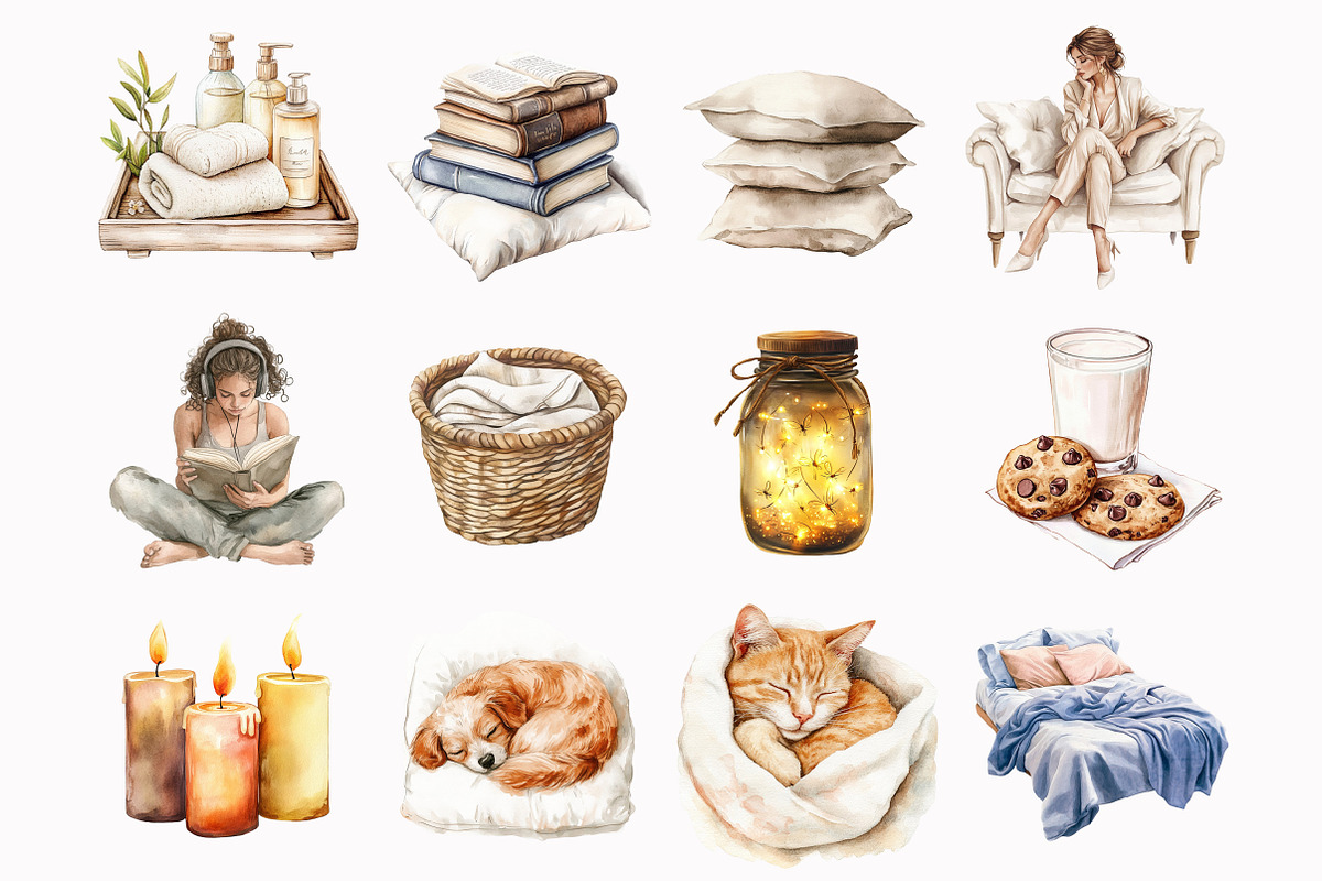Watercolor Pajama Time Clipart, an Illustration by Design Market (Photo 3 of 4)