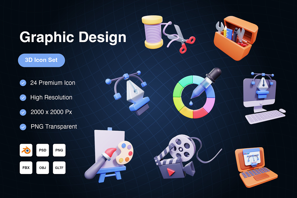 Graphic Design 3D Icons Set, an Object 3D Model by Kmg Design (Photo 1 of 3)