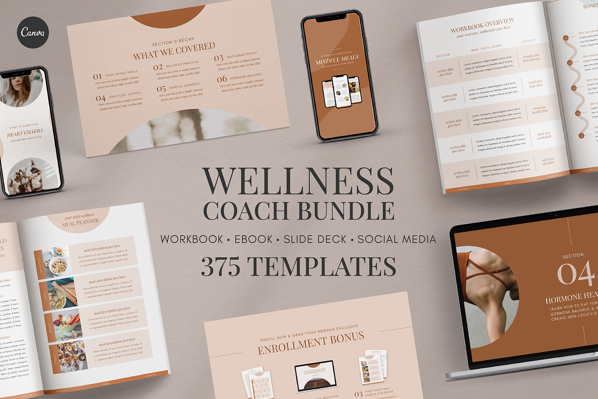 Wellness Coach Resource Canva Bundle, a Design Template by Studio Soluna (Photo 1 of 45)